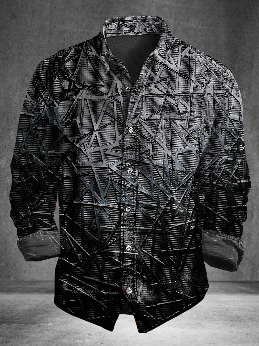 Men's Vintage Abstract Print Casual Cotton Shirt