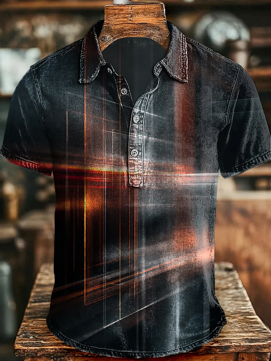 Vintage 3D-Printed Casual Short-Sleeve Shirt