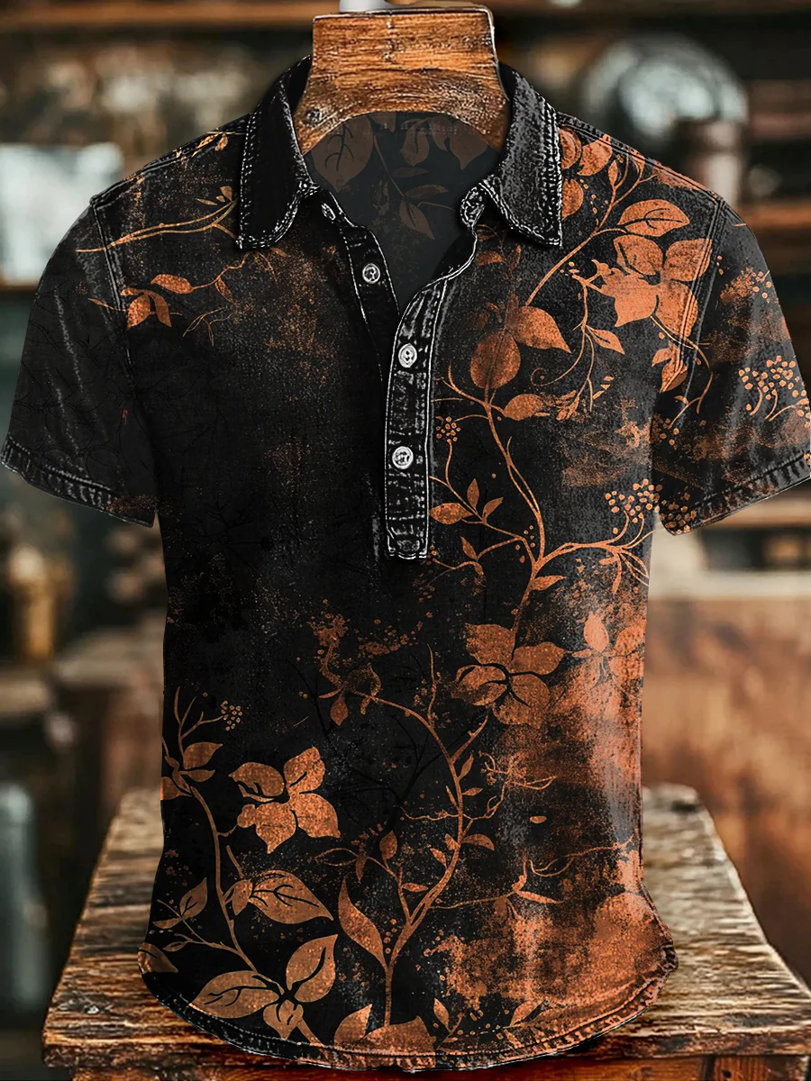 Vintage Ethnic Floral Print Casual Short-Sleeve Shirt